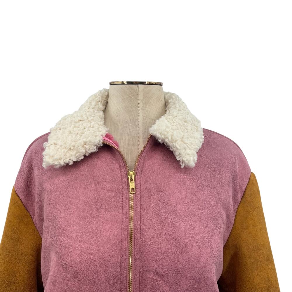 Anthropologie Hutch Faux Suede Colorblock Bomber Jacket Pink Size Medium - Picture 3 of 12